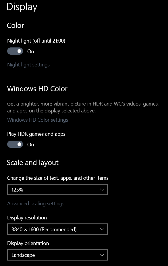 Windows 10 HD color settings