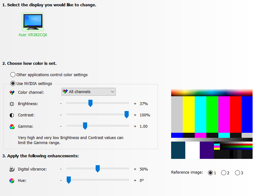NVIDIA Control Panel - Display - adjust desktop color settings
